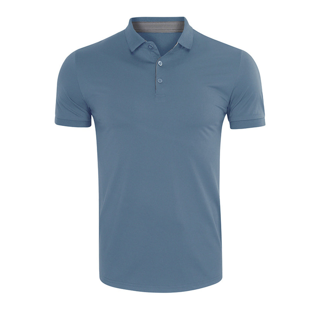 Men's casual quick drying short sleeved POO collar T-shirt denim blue US size