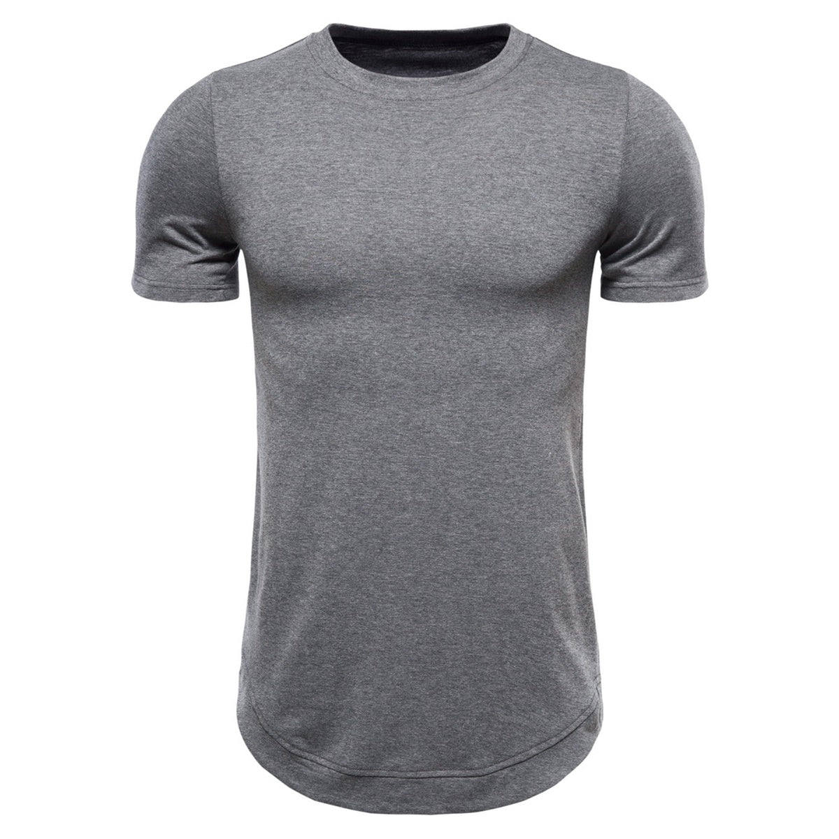 Men's round neck solid color mid-length short-sleeved T-shirt light gray