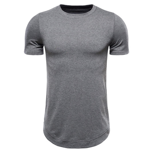 Men's round neck solid color mid-length short-sleeved T-shirt light gray