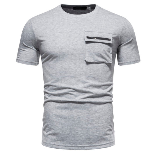 Men's color-blocked round neck short-sleeved T-shirt with burgundy top and black bottom