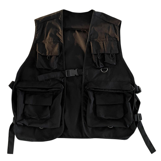 Men's solid color multi pocket workwear vest black