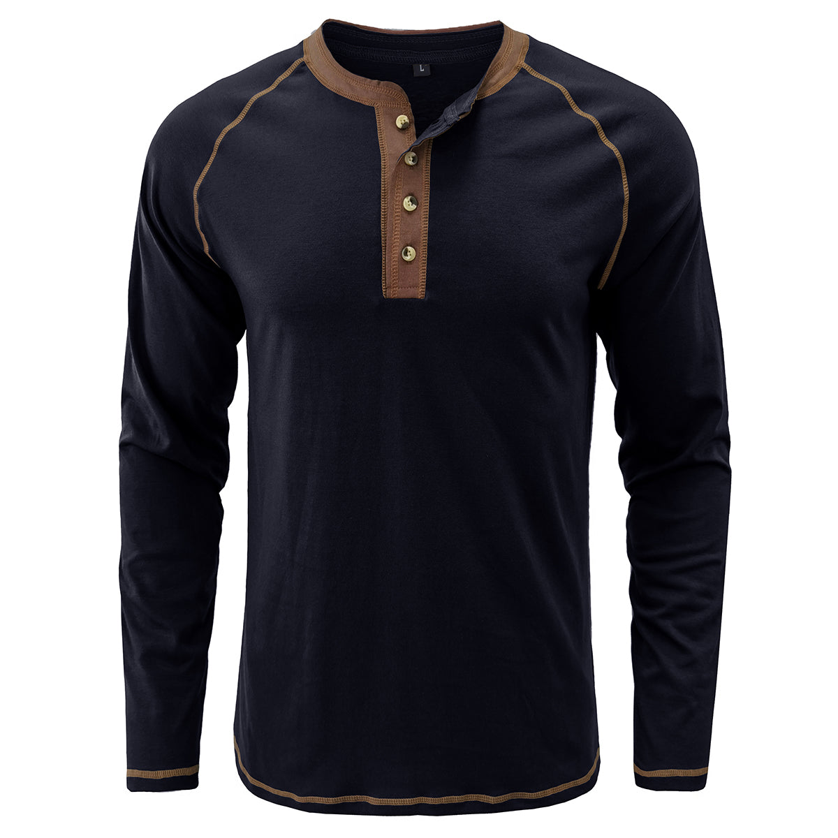 Men's Color Block Round Neck Long Sleeve T-Shirt Light Gray