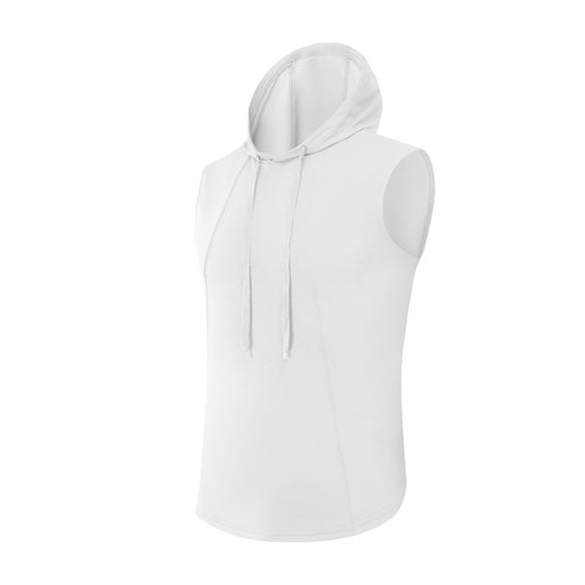 Men's hooded solid slim-fit sports vest white