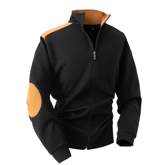 Men's patchwork collar zip long sleeve t-shirt black