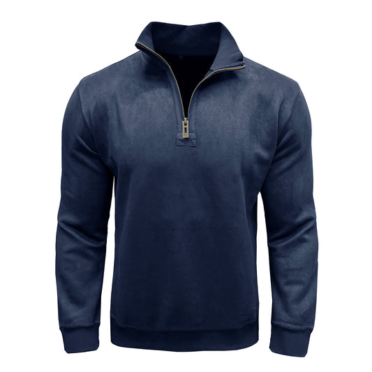 Men's solid color stand collar loose t-shirt royal blue