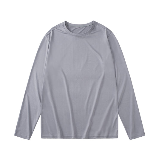 Men's loose round neck long sleeved T-shirt in linen gray