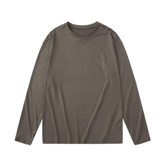 Men's loose round neck long sleeved T-shirt deep khaki