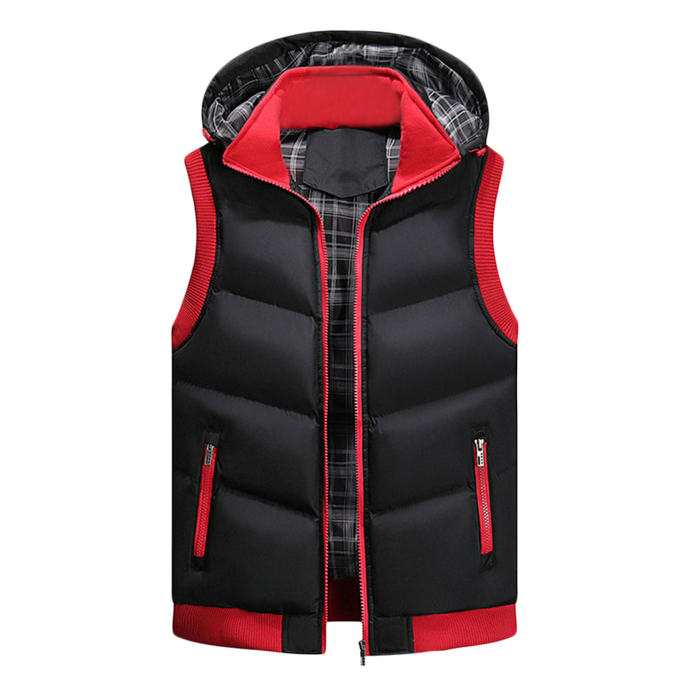 Men's multi pocket solid color thick casual vest with black texture