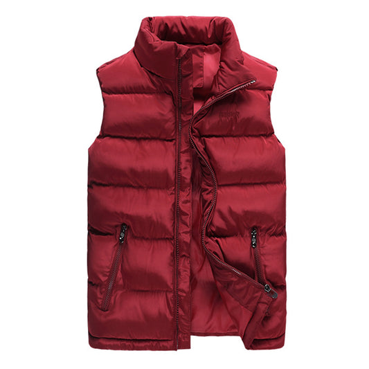 Men's down cotton stand collar solid color vest coat red