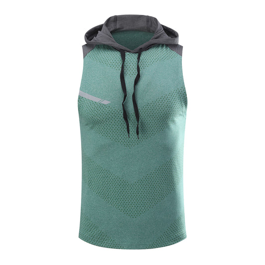 Men's hooded sleeveless color blocked sports casual vest green