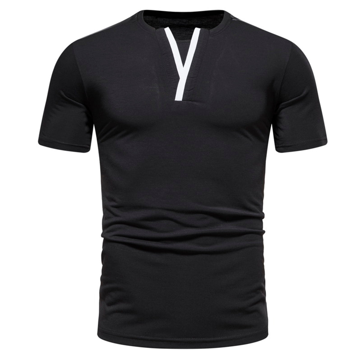 Men's solid color V-neck short-sleeved T-shirt burgundy