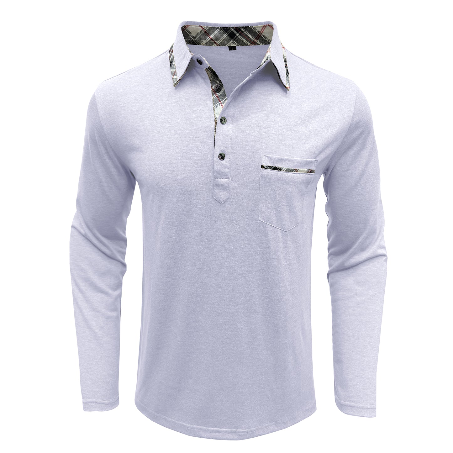 Men's lapel long-sleeved slim T-shirt white