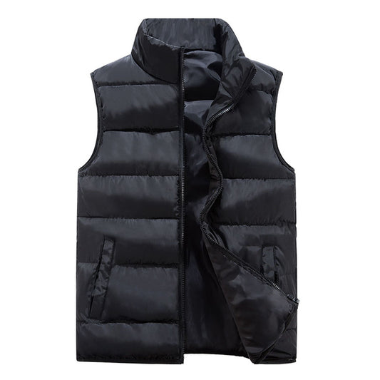 Men's solid color stand collar large size vest black