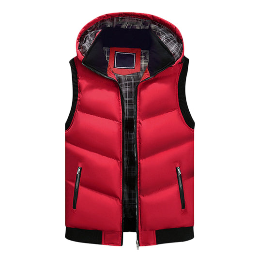 Men's multi pocket solid color thick casual vest in Chinese red