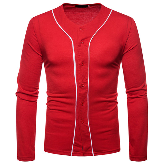 Men's Multi-Button Cardigan Bottoming Long Sleeve T-Shirt Purple