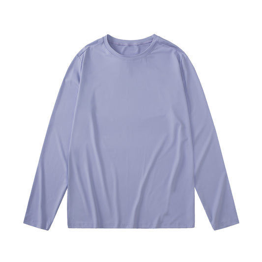 Men's loose round neck long sleeved T-shirt in light purple