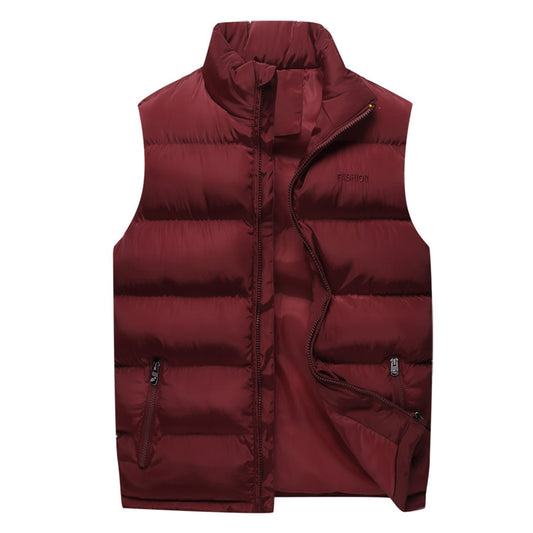 Men's autumn and winter casual plus size solid color stand up collar cotton vest red