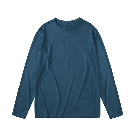 Men's loose round neck long sleeved T-shirt in blue