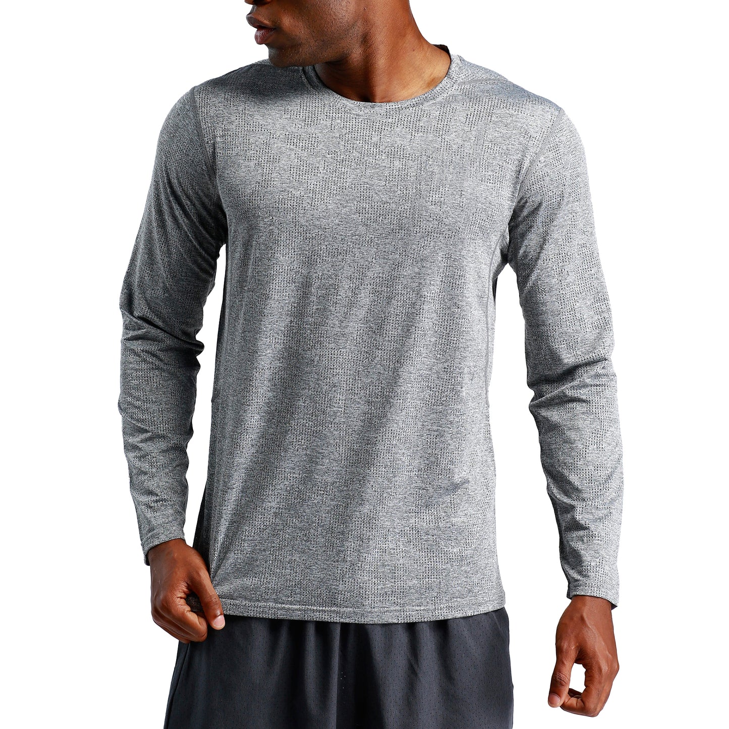 Men's loose round neck long sleeved T-shirt in gray