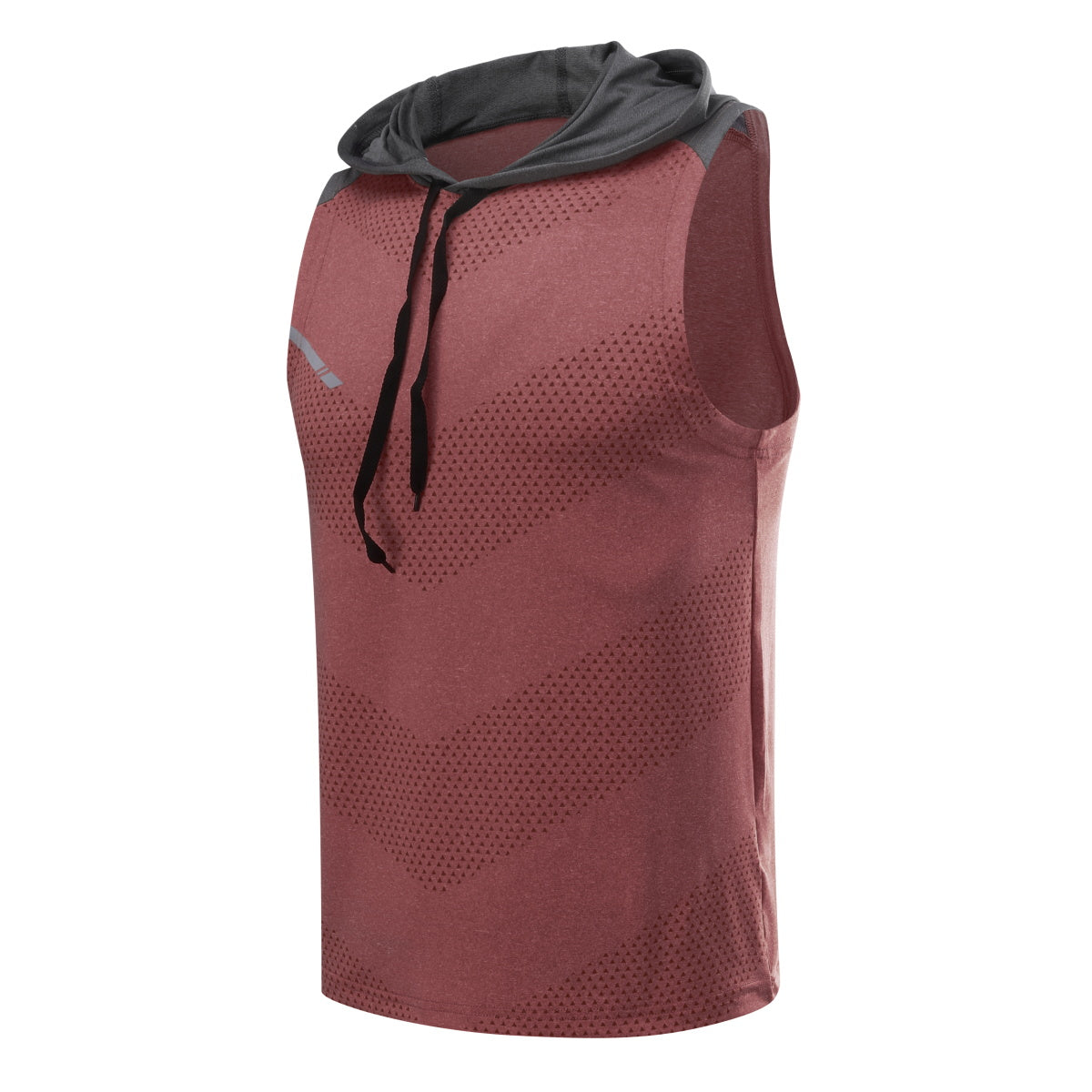 Men's hooded sleeveless color blocked sports and leisure vest, date red
