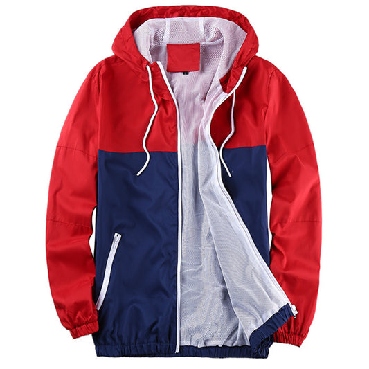 Men's hooded drawstring jacket red + blue