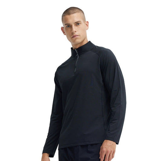 Men's solid half zip casual quick-dry long sleeve T-shirt with black base