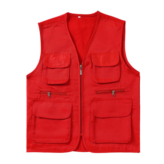 Men's solid color straight tube zipper vest in red