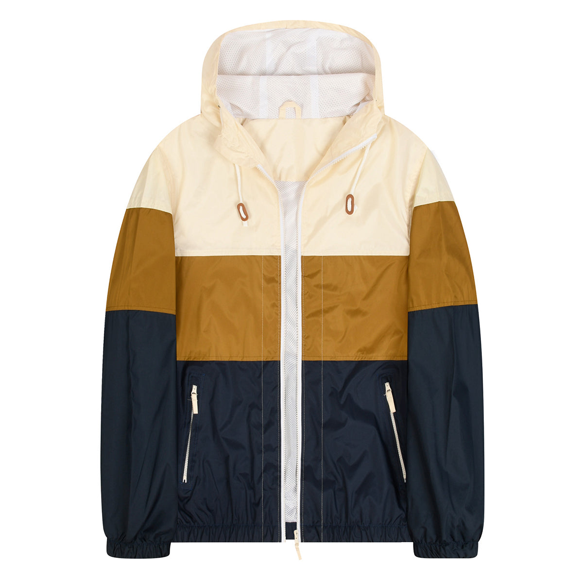 Men's patchwork hooded zippered baggy waterproof jacket khaki