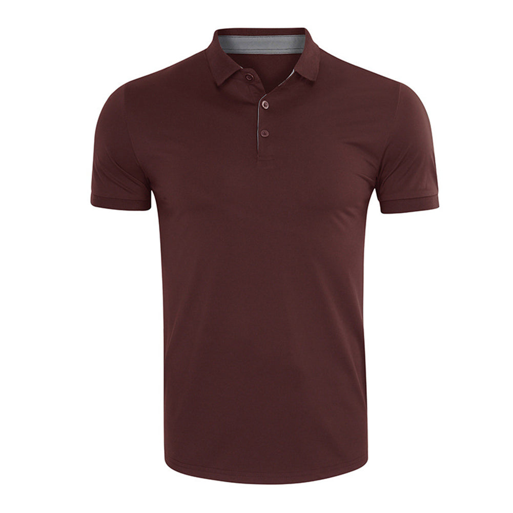 Men's casual quick drying short sleeved POO collar T-shirt in burgundy US size