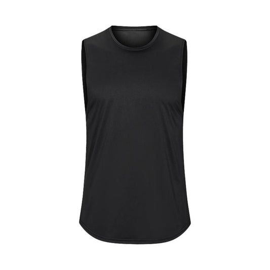 Men's solid color round neck sports vest black