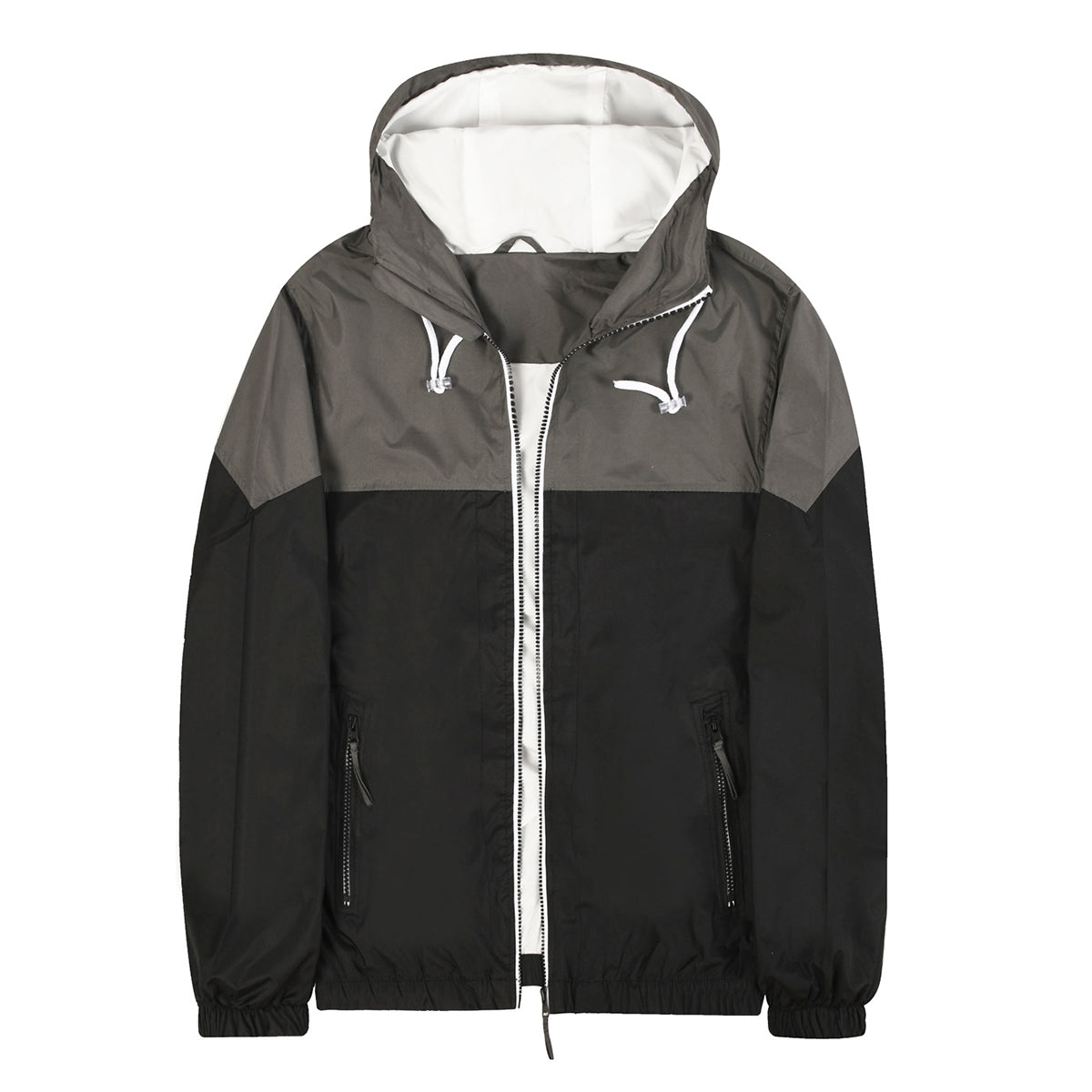 Men's quilted hooded zippered baggy waterproof jacket in dark gray