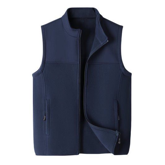 Men's solid color stand up collar vest navy blue
