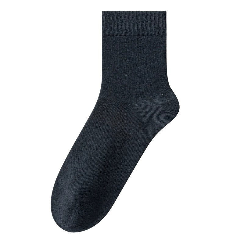 Men's solid color sports casual middle tube socks black
