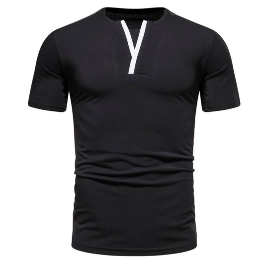 Men's solid color V-neck short-sleeved T-shirt burgundy
