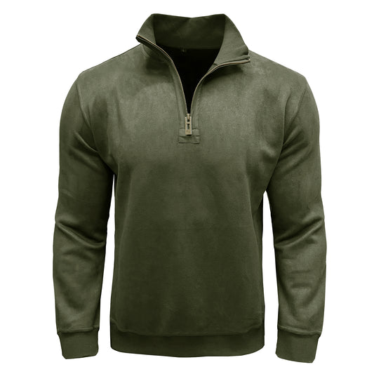 Men's solid color stand collar loose T-shirt army green