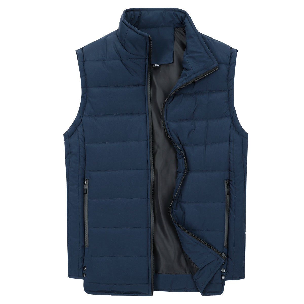 Men's solid color stand collar clip cotton vest blue