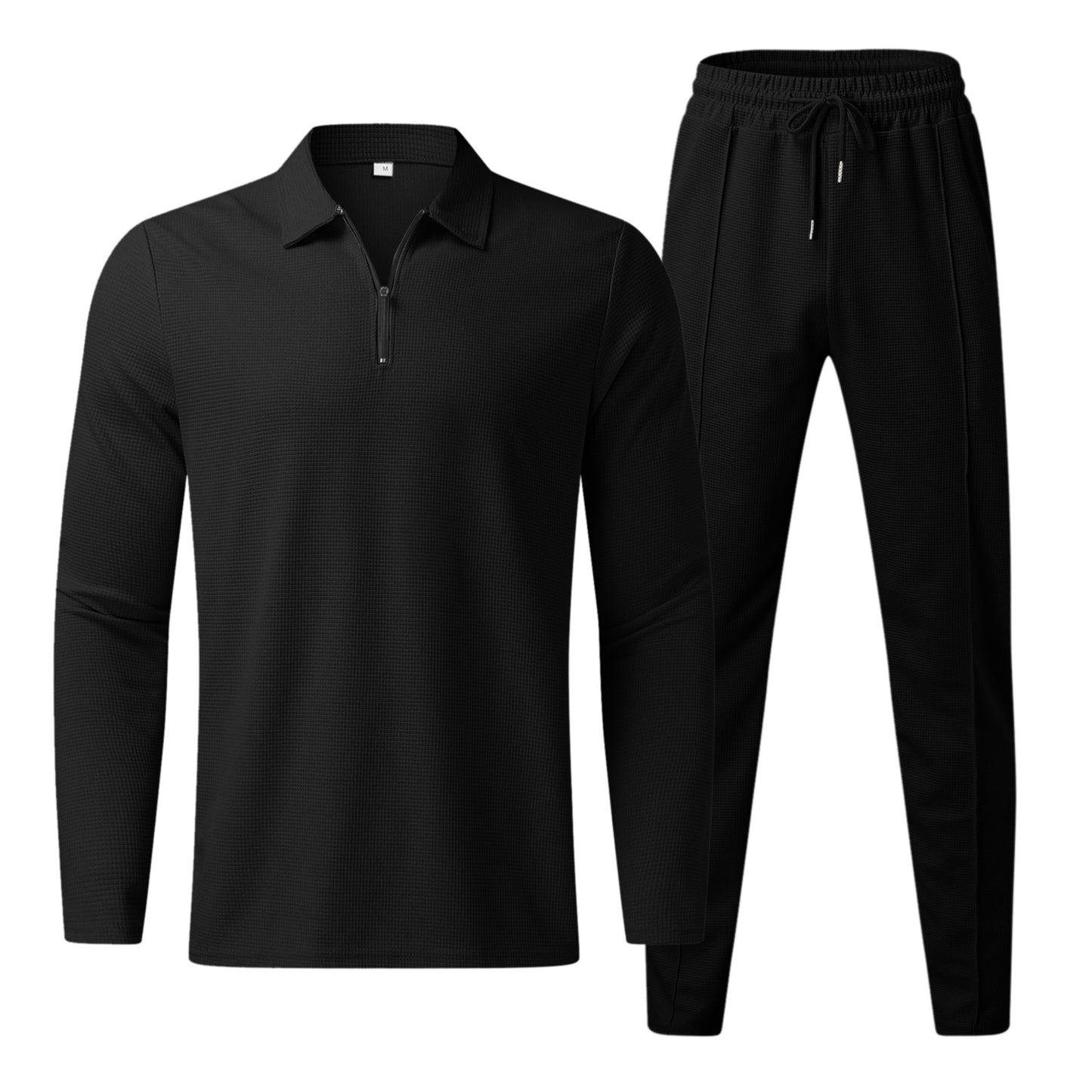 Men's solid color lapel long sleeve casual suit black