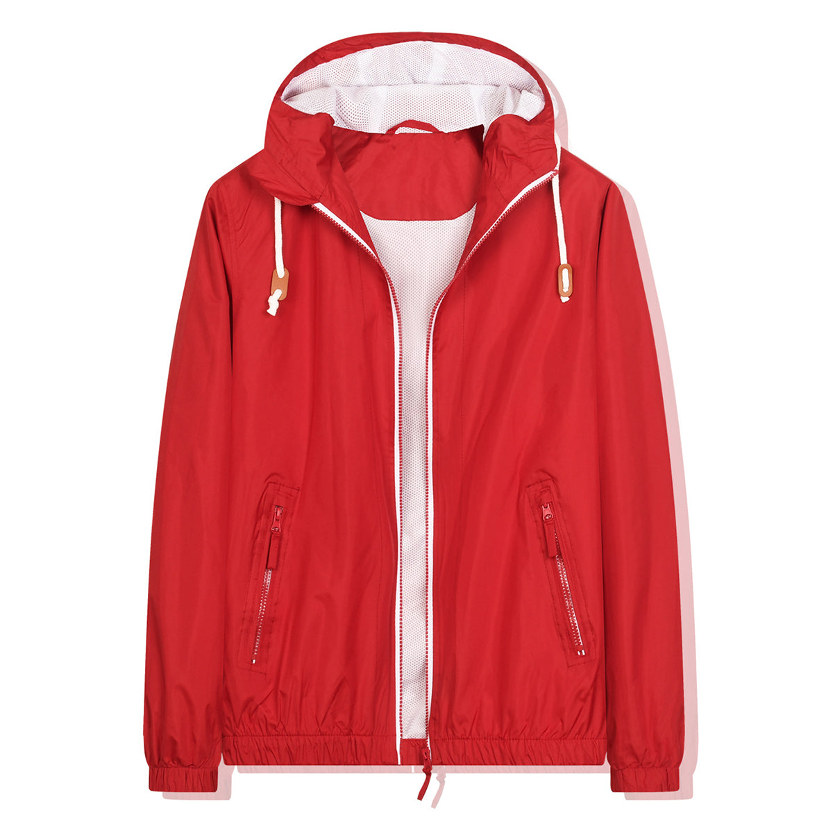 Men's quilted hooded zip-up baggy waterproof jacket in solid red