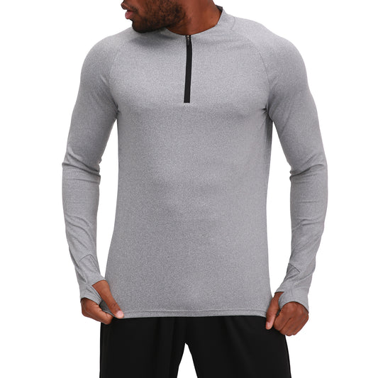 Men's tight fitting round neck long sleeved T-shirt in gray