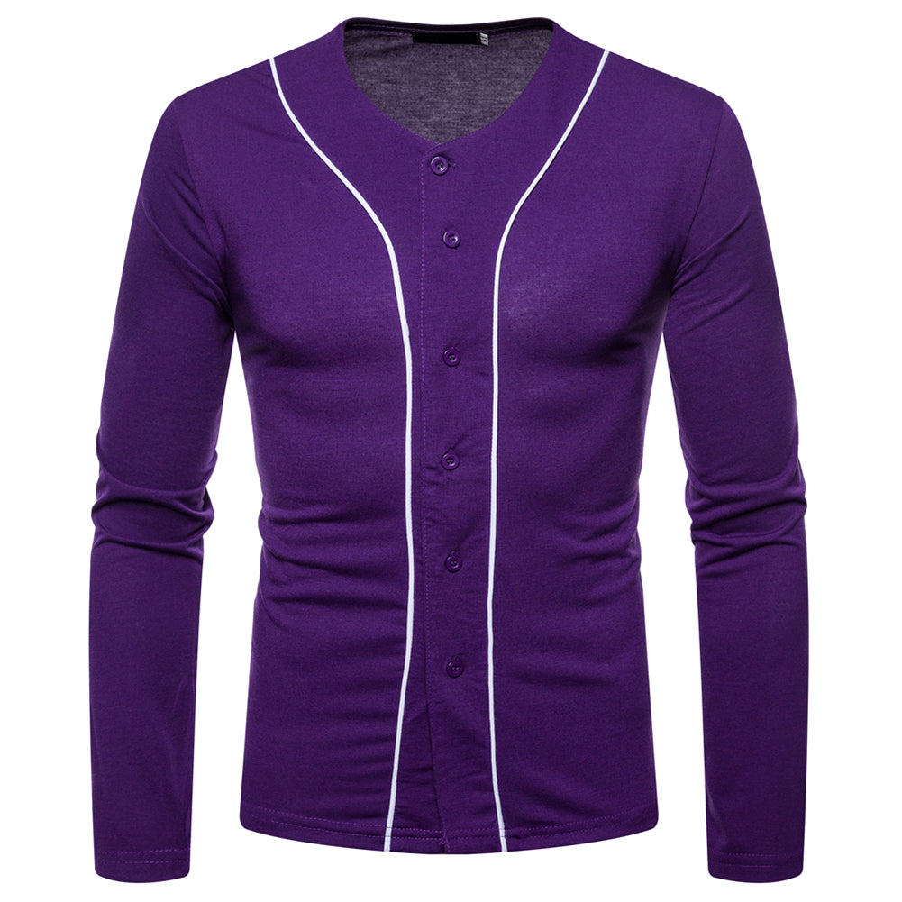 Men's multi-button cardigan base layer long sleeve T-shirt blue