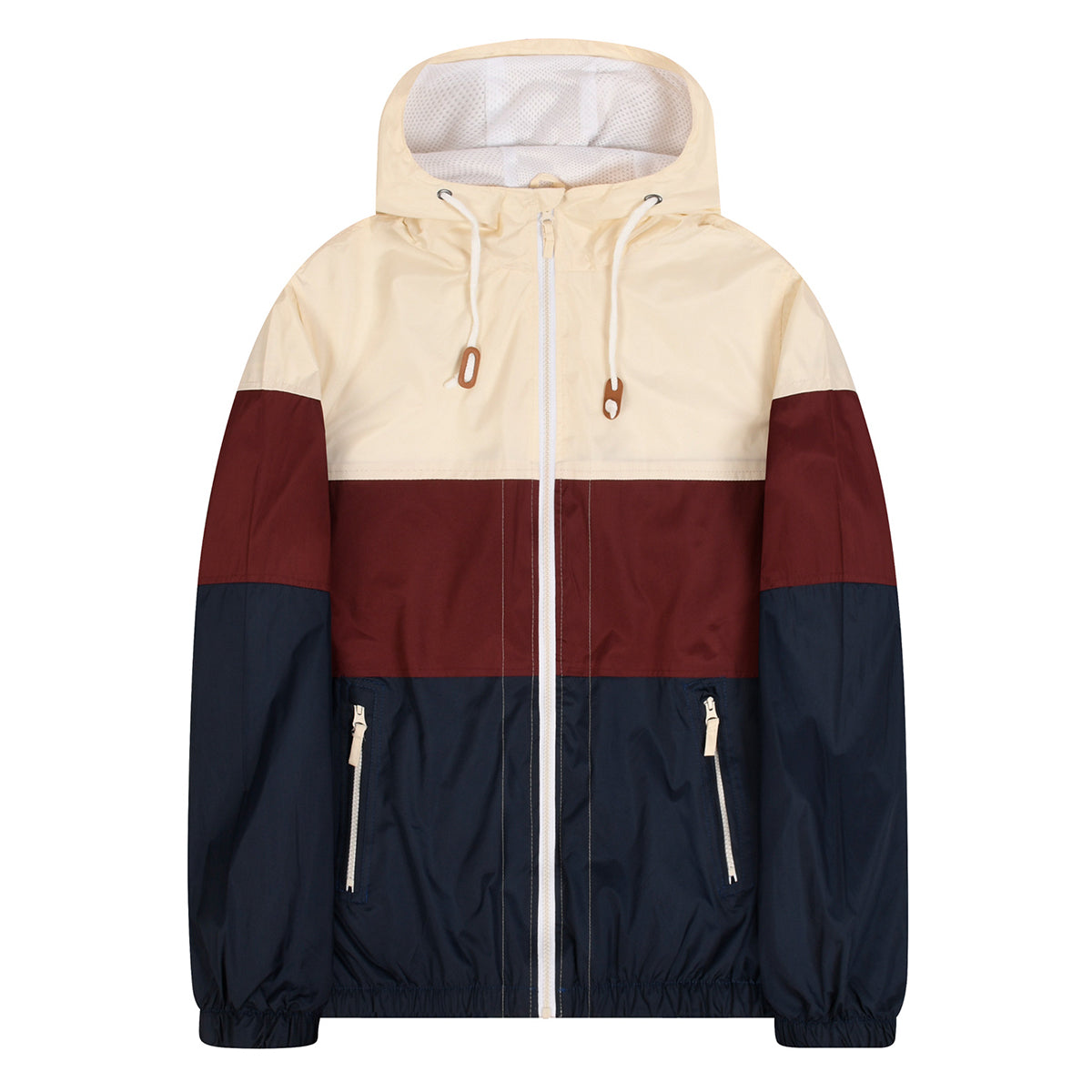 Men's patchwork hooded zippered baggy waterproof jacket khaki