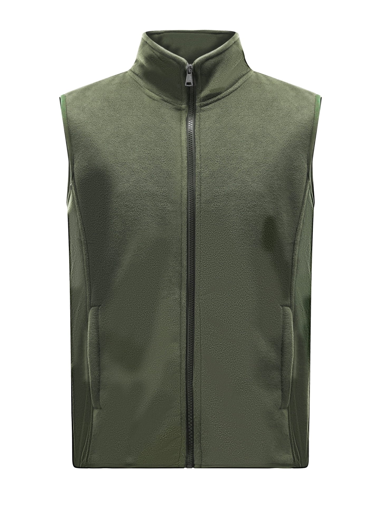 YOUTHUP Men's Full Zip Fleece Vest, Solid Color Sleeveless Stand Collar Warm Lightweight Casual Outdoor Vest with Side Pockets