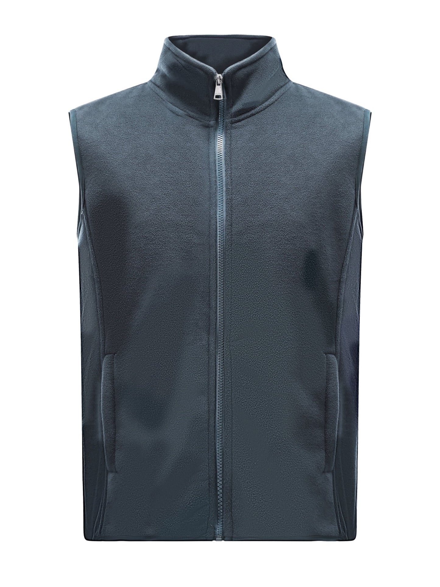 YOUTHUP Men's Full Zip Fleece Vest, Solid Color Sleeveless Stand Collar Warm Lightweight Casual Outdoor Vest with Side Pockets
