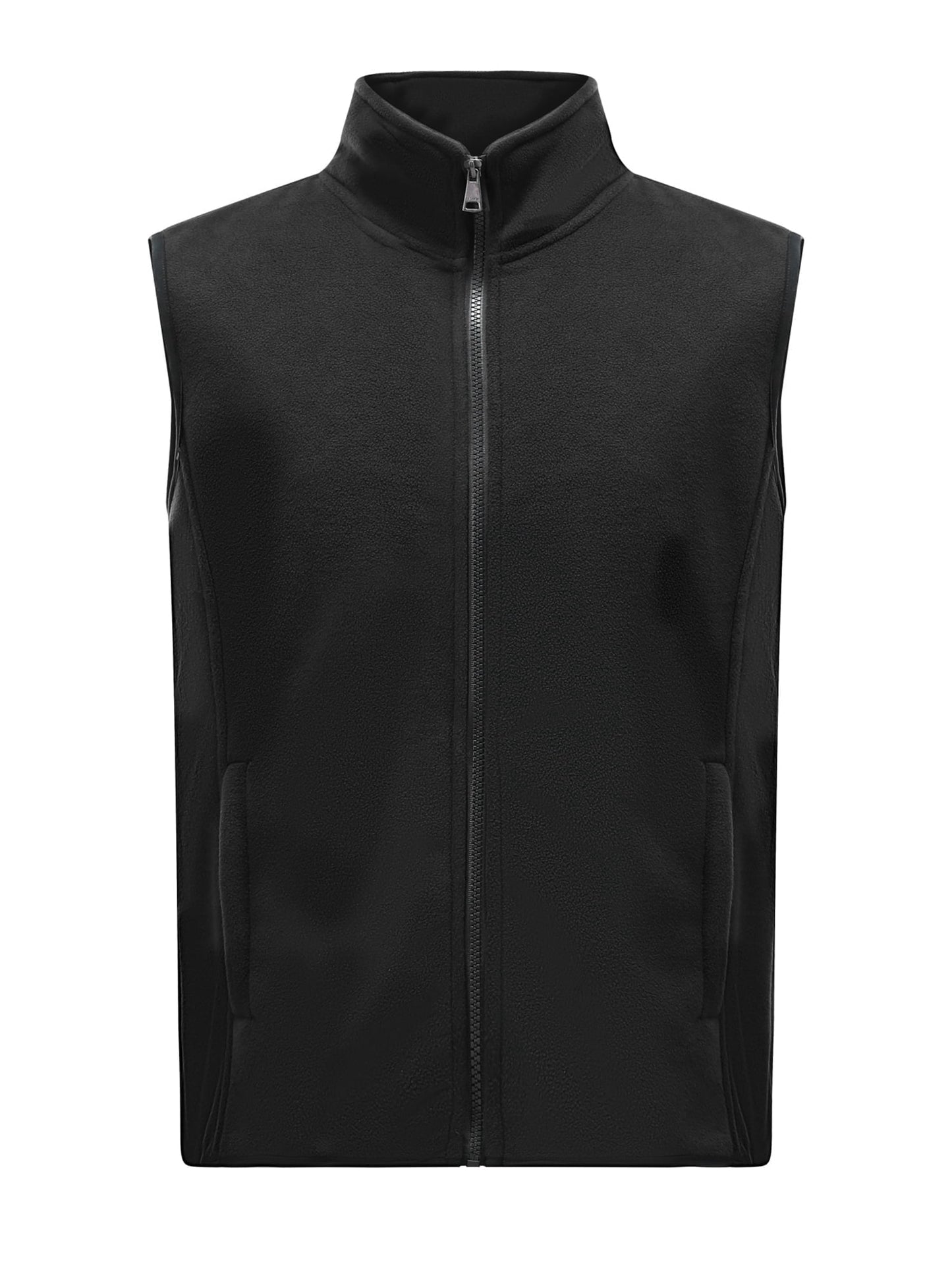 YOUTHUP Men's Full Zip Fleece Vest, Solid Color Sleeveless Stand Collar Warm Lightweight Casual Outdoor Vest with Side Pockets