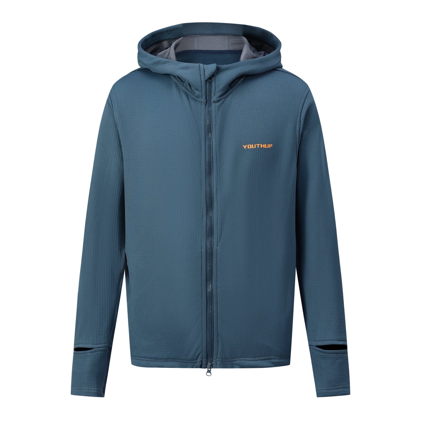 YOUTHUP Men's Full Zip Hooded Athletic Jacket, Lightweight Knit Workout Hoodie with Thumb Holes, Watch Window Cuffs, Zipper Pockets