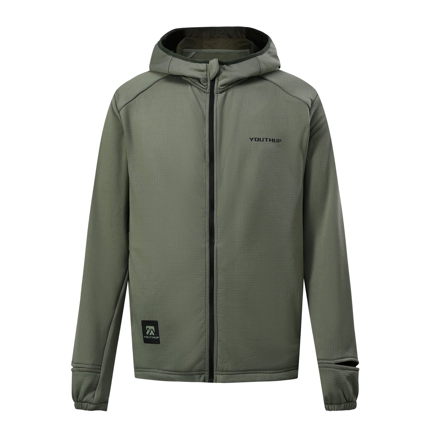 YOUTHUP Men's Lightweight Full Zip Hooded Athletic Jacket, Breathable Moisture Wicking Knit Running Workout Jacket with Zipper Pockets
