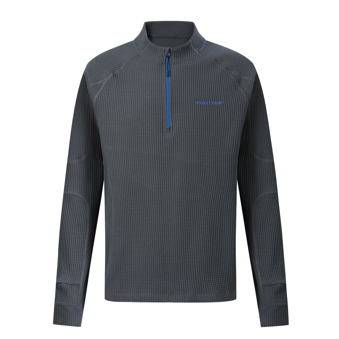 YOUTHUP Men's Quarter Zip Pullover Sweatshirt, Waffle Knit Mock Neck Long Sleeve Athletic Top with Thumb Holes, Lightweight Moisture Wicking Casual Workout Shirt