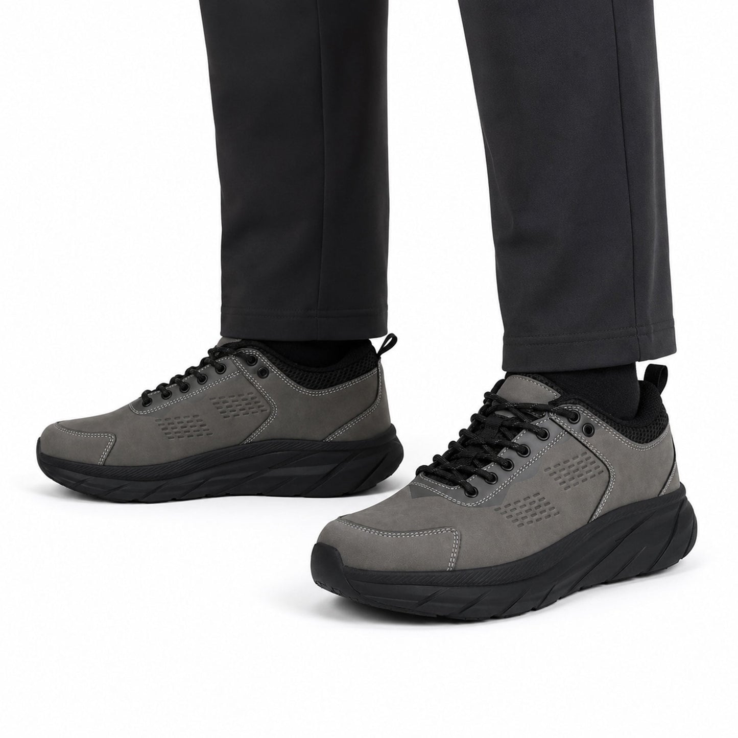 YOUTHUP Men's Walking Sneakers, Lightweight Breathable Lace-Up Casual Shoes, Cushioned Athletic Shoes with Non-Slip Outsole for Everyday Wear, Black/Grey