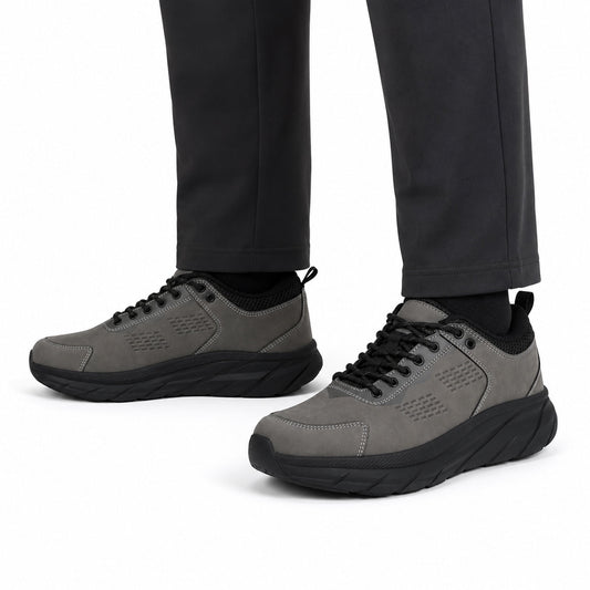 YOUTHUP Men's Walking Sneakers, Lightweight Breathable Lace-Up Casual Shoes, Cushioned Athletic Shoes with Non-Slip Outsole for Everyday Wear, Black/Grey