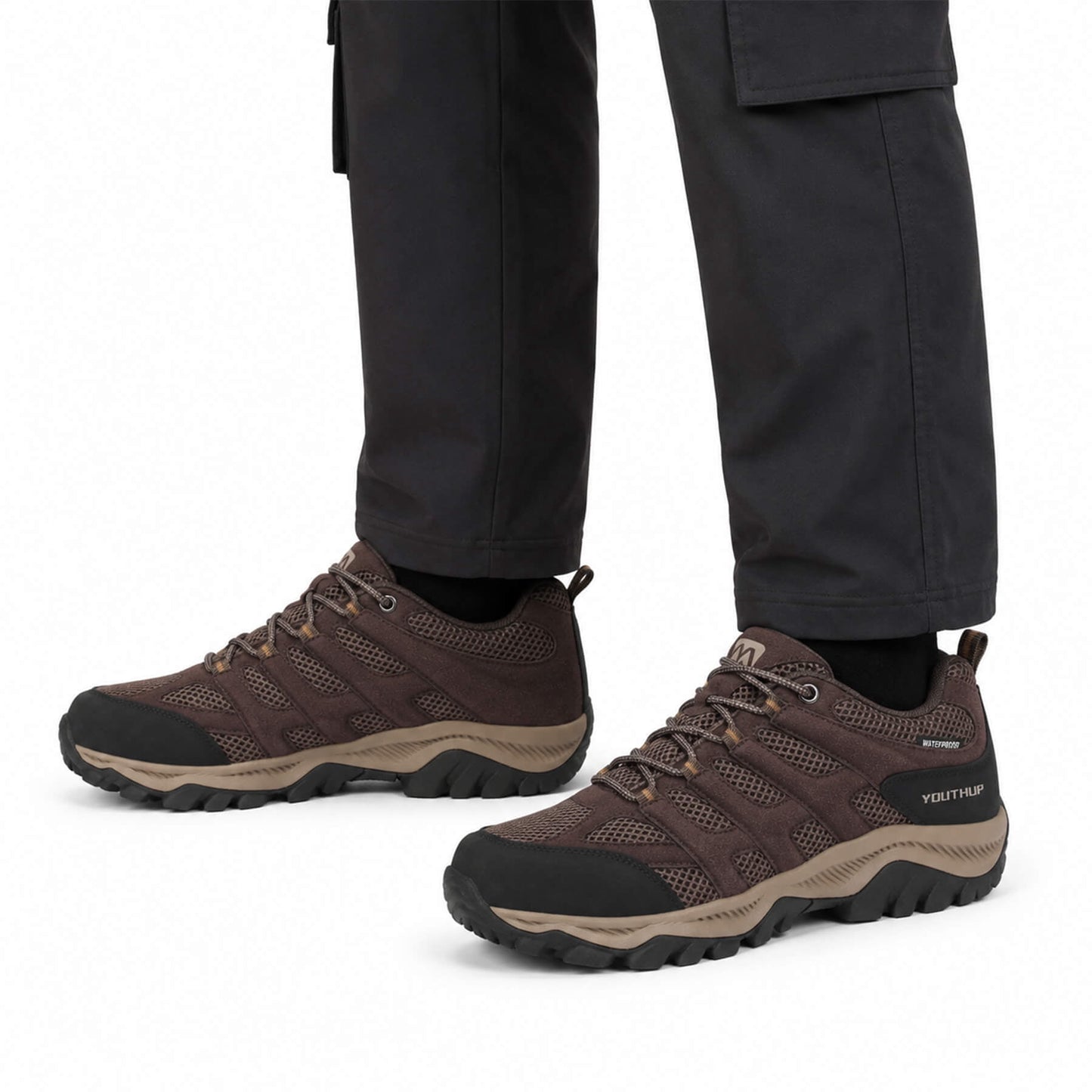 YOUTHUP Men's Waterproof Outdoor Hiking Shoes Breathable Lace-Up Trail Sneakers with Non-Slip Rubber Outsole